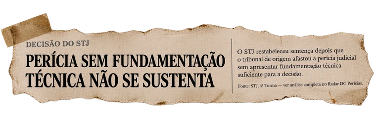 Recorte: Decisão do STJ: perícia sem fundamentação técnica suficiente não sustenta a decisão, e o tribunal restabeleceu a sentença original.