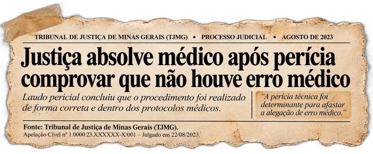 Recorte: TJMG — Justiça absolve médico após perícia comprovar que não houve erro médico; laudo concluiu que o procedimento seguiu os protocolos.