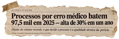 Recorte: CNJ — processos por erro médico batem 97,5 mil em 2025, alta de 30% em um ano