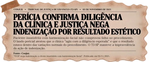 Recorte: Conjur — TJ-SP nega indenização por resultado estético em harmonização facial, 05/11/2021