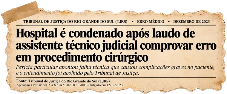 Recorte: TJRS — hospital é condenado após laudo de assistente técnico comprovar erro em cirurgia.