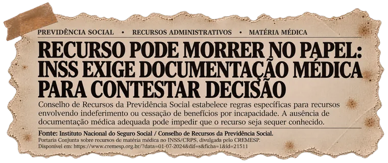 Recorte: CRPS — recurso sobre benefício por incapacidade pode ser recusado sem documentação médica adequada.