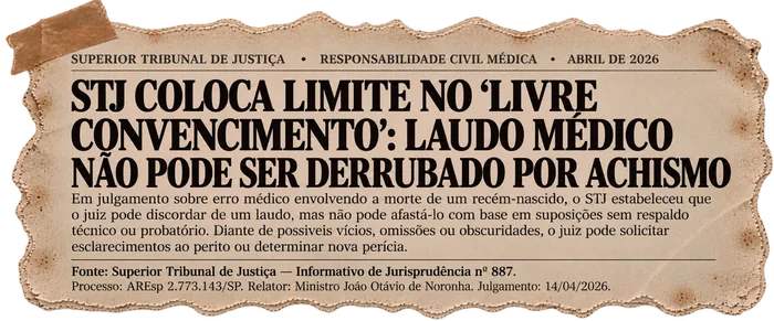 Recorte: STJ — Limite no livre convencimento: laudo médico não pode ser derrubado por achismo, abril de 2026