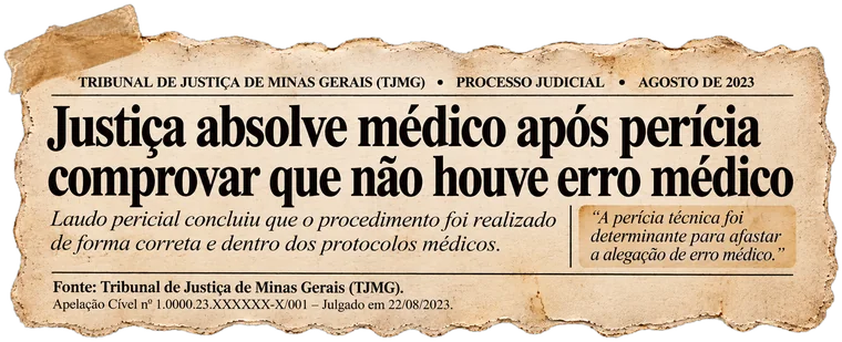 Recorte: TJMG — Justiça absolve médico após perícia comprovar que não houve erro médico.